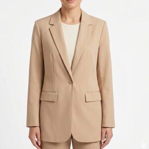Denim 24/7 Beige Single Button Blazer Jacket 12W Plus Size Office Career Neutral